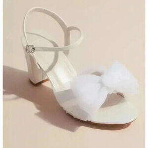 DB STUDIO Pleated Chiffon Bow Mid-Heel Sandals 7.5